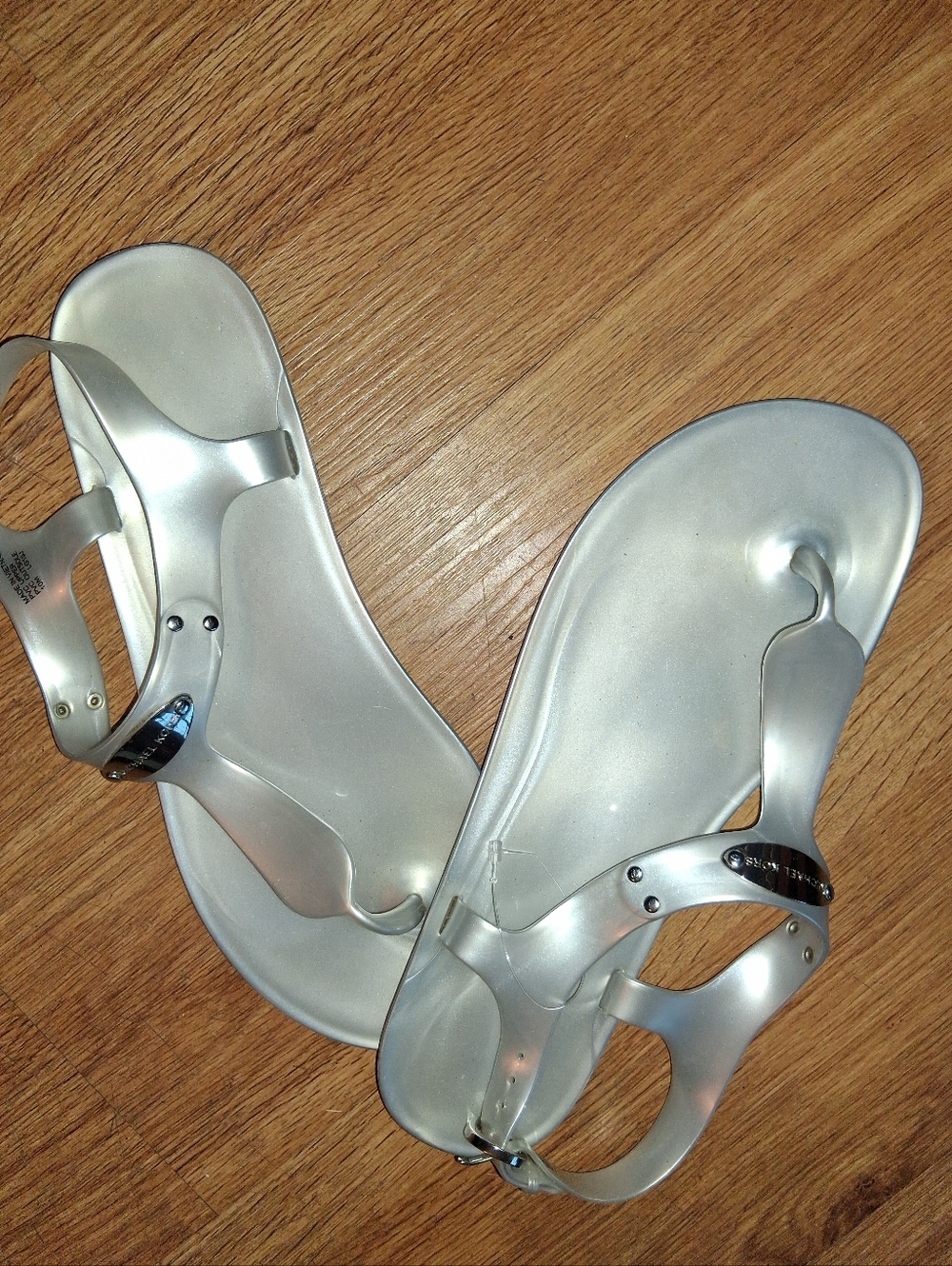 Michael Kors Silver T-Strap Jelly Sandals